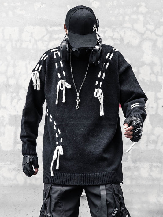 Drawstring Color Block Long Sleeve Knit Sweater WN22586