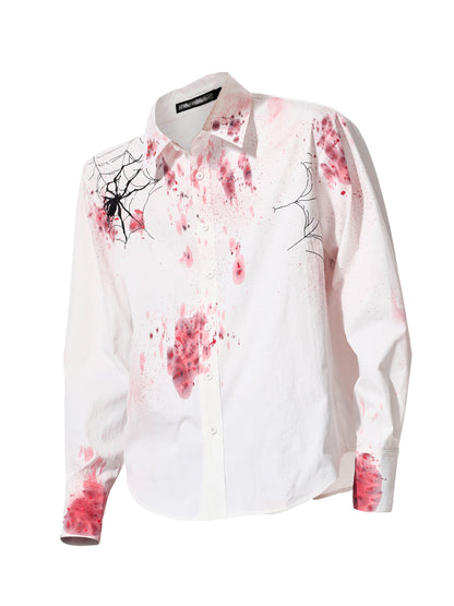 Spider Embroidery Fishbone Shoulder-Pad Long Sleeve Shirt WN23273