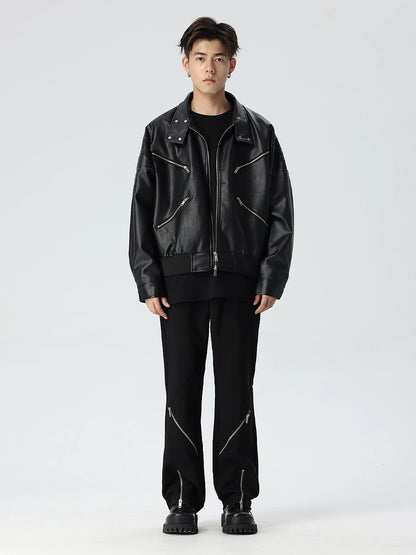 Zipper Design PU Leather Oversize Jacket WN17572