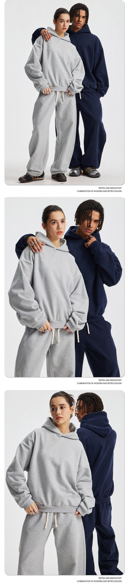 Fleece Lining Oversize Hoodie & Wide Leg Sweatpants Setup WN23113