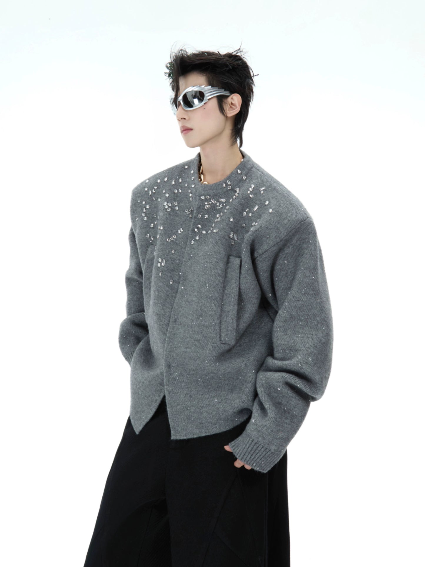 Rhinestone Embellished Knit Cardigan WN11612