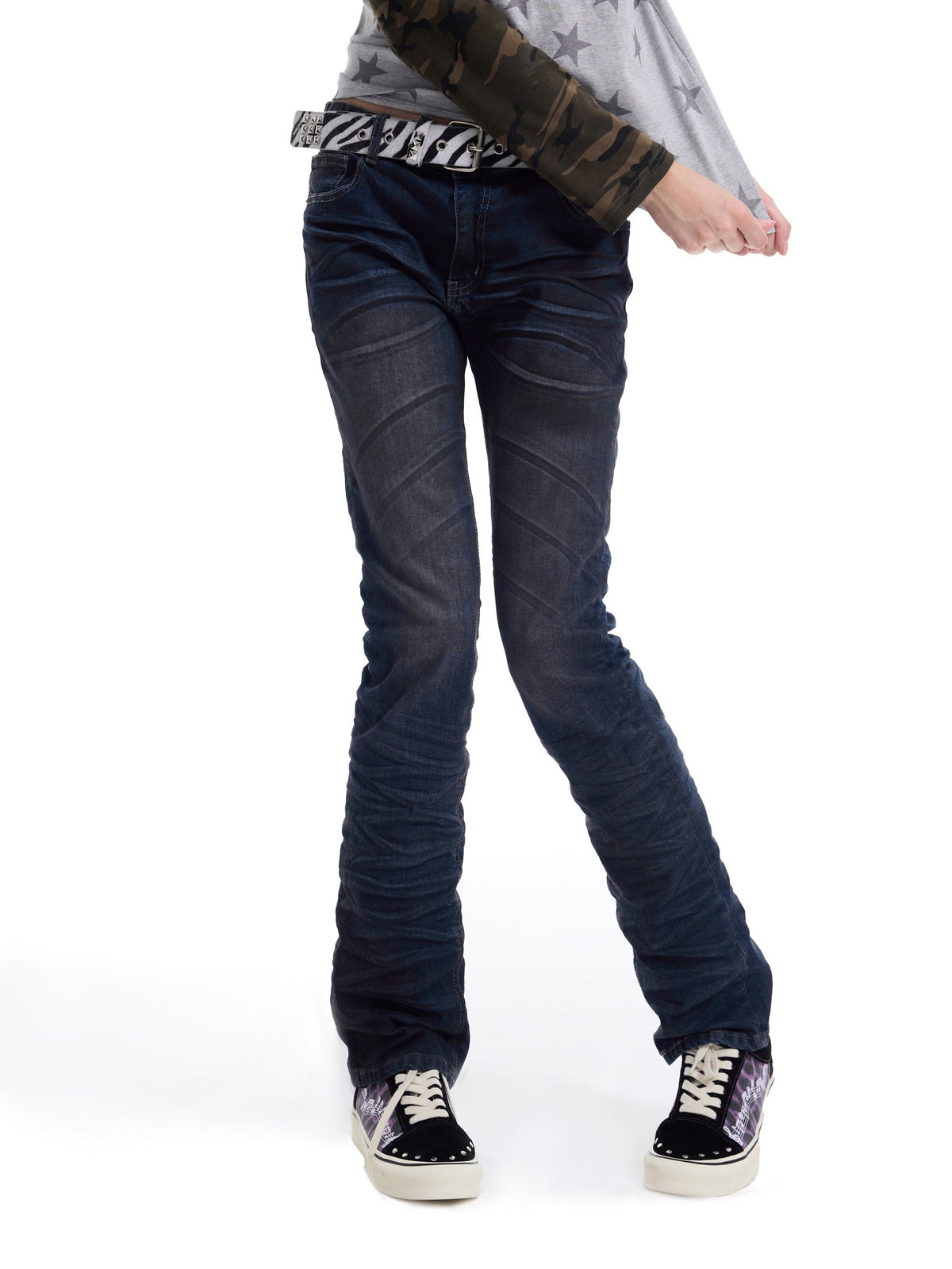 Washed Whisker Straight Denim Jeans WN27223