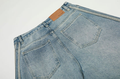 Washed Side Stripe Curved Denim Jeans WN26151