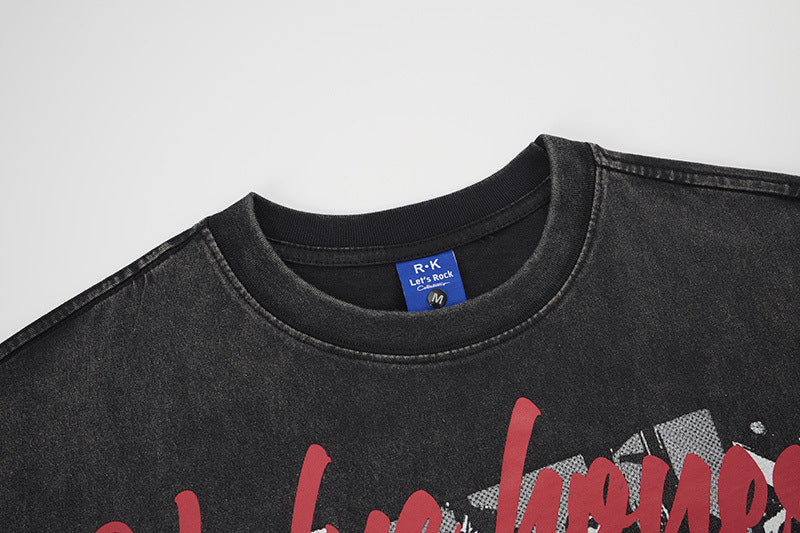 Washed Rock Band Print Short Sleeve T-Shirt WN25485