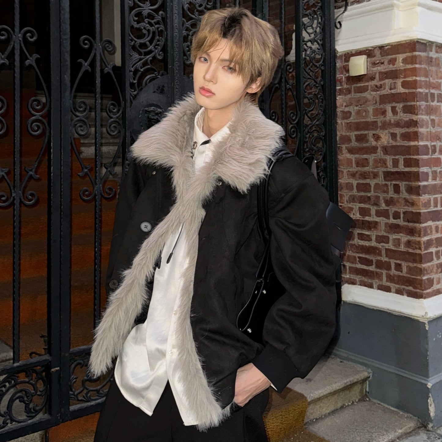 Suede Fake Fur Collar Thick Puffer Jacket WN20727