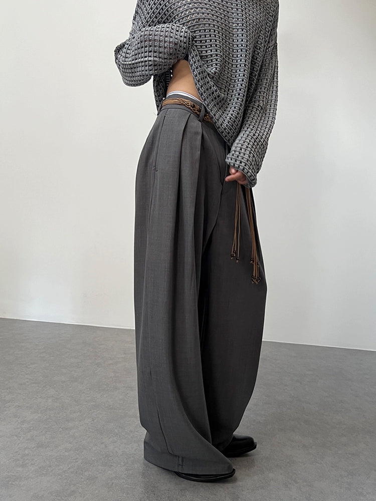 Woven Belt Draping Wide Leg Trousers WN22028