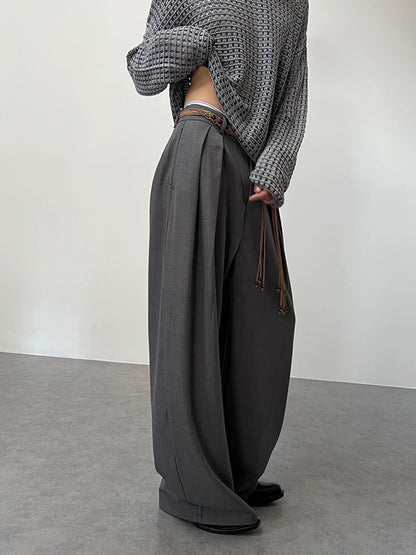 Woven Belt Draping Wide Leg Trousers WN22028