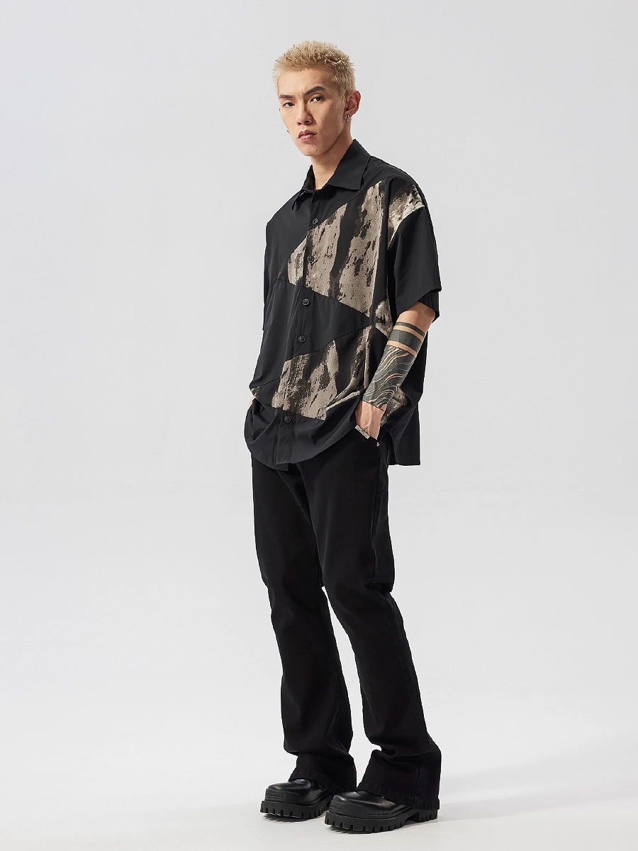 Deconstruction Tie-Dye Patchwork Oversize Short Sleeve Shirt WN17540