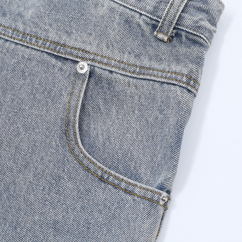 Washed Damage Wide Leg Denim Short Pants WN25596