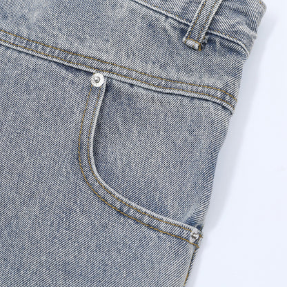 Washed Damage Wide Leg Denim Short Pants WN25596
