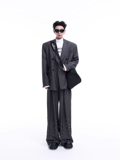 Metal Rivet Stripe Tailored Jacket & Wide-Leg Straight Trousers Setup WN8058