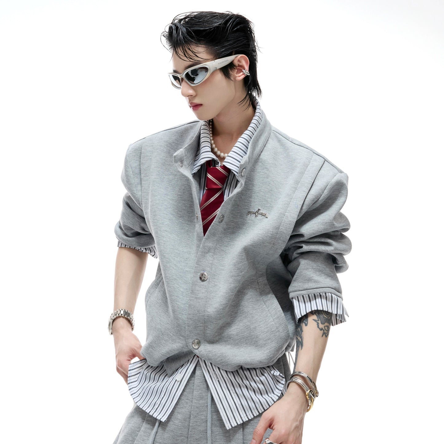 Stripe Fake Layered Jacket & Pants WN20533