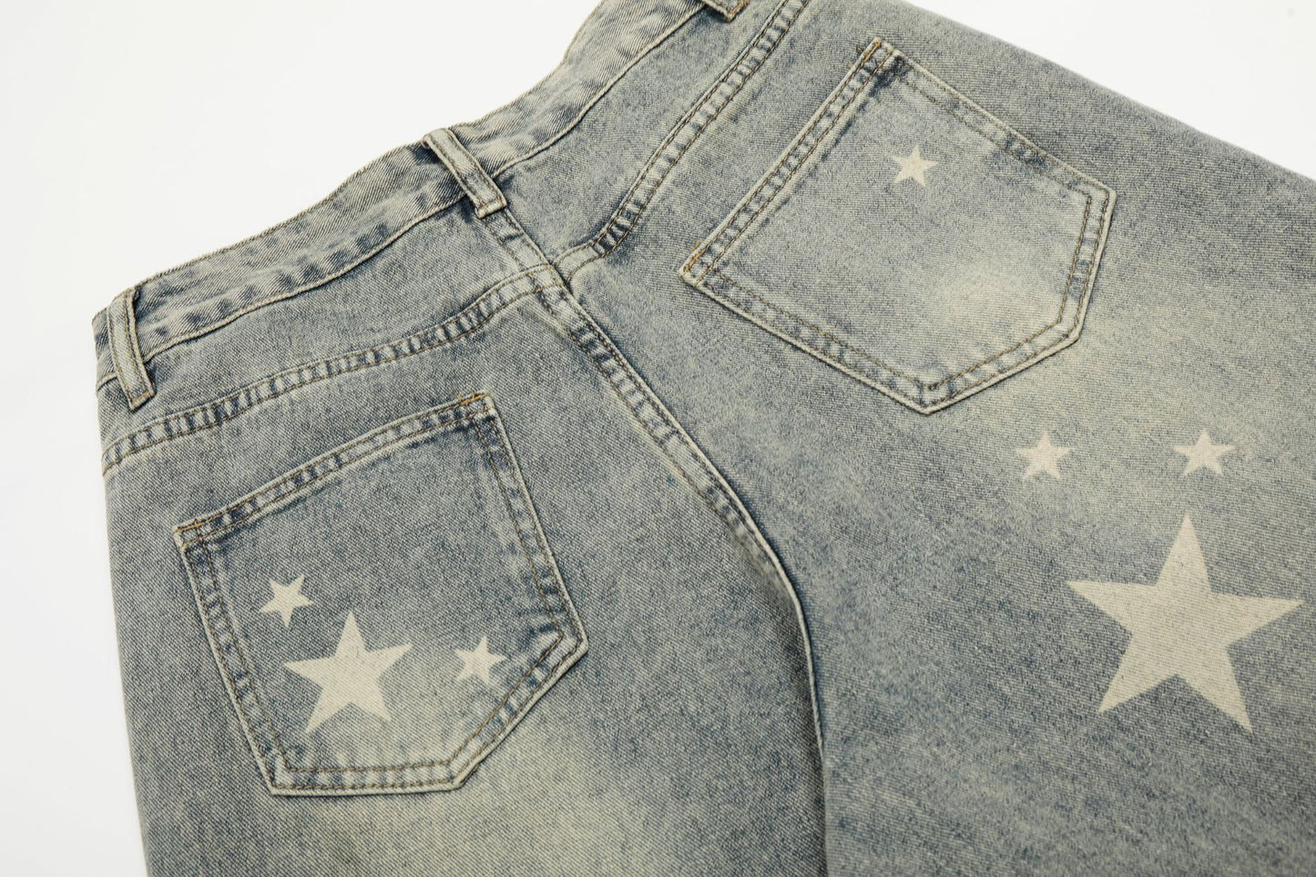 Star Print Curved Denim Jeans WN25482