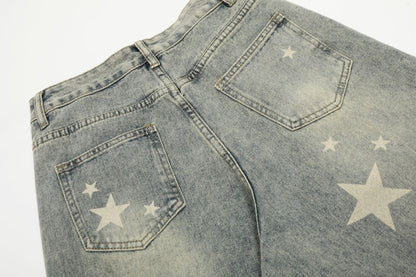 Star Print Curved Denim Jeans WN25482