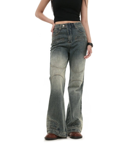 Damage Wide Leg Straight Denim Jeans WN7983