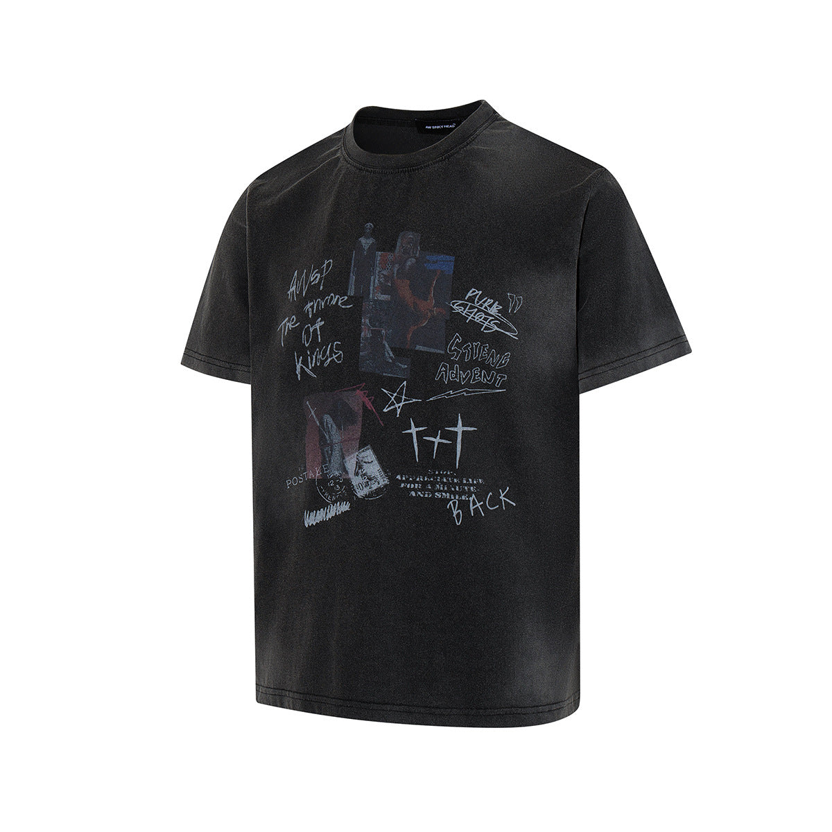 Washed Handwriting Print Short Sleeve T-Shirt WN25809