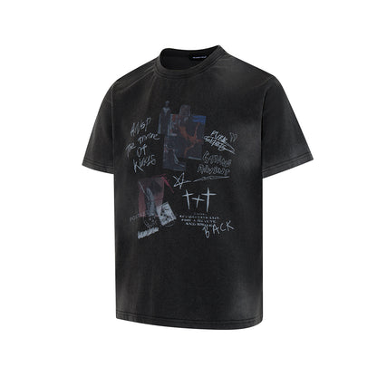 Washed Handwriting Print Short Sleeve T-Shirt WN25809
