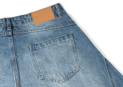 Washed Panel Design Wide Leg Denim Jeans WN26125