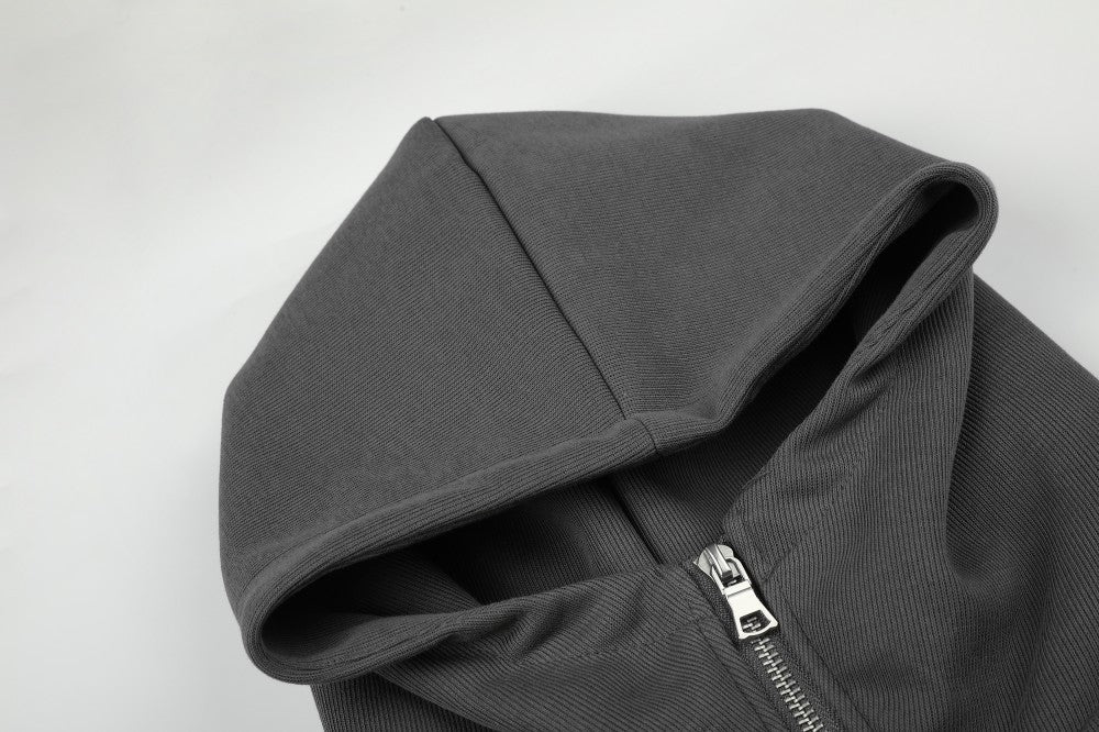 Graphic Print Studs Detail Cropped Zipper Hoodie WN28057