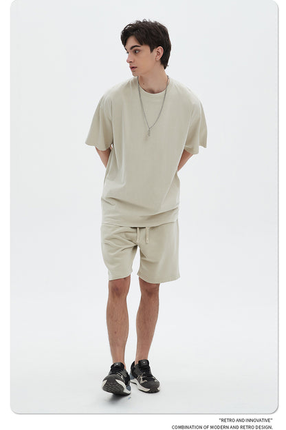 Washed Dyed Oversize Damage Short-sleeve T-shirt & Short Sweatpants Setup WN6630-K