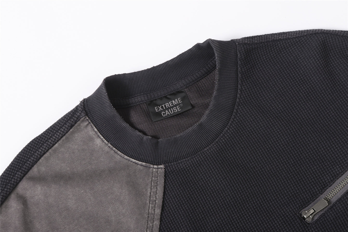 Waffle Panel Zip Design Short Sleeve T-Shirt WN26751