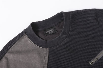 Waffle Panel Zip Design Short Sleeve T-Shirt WN26751