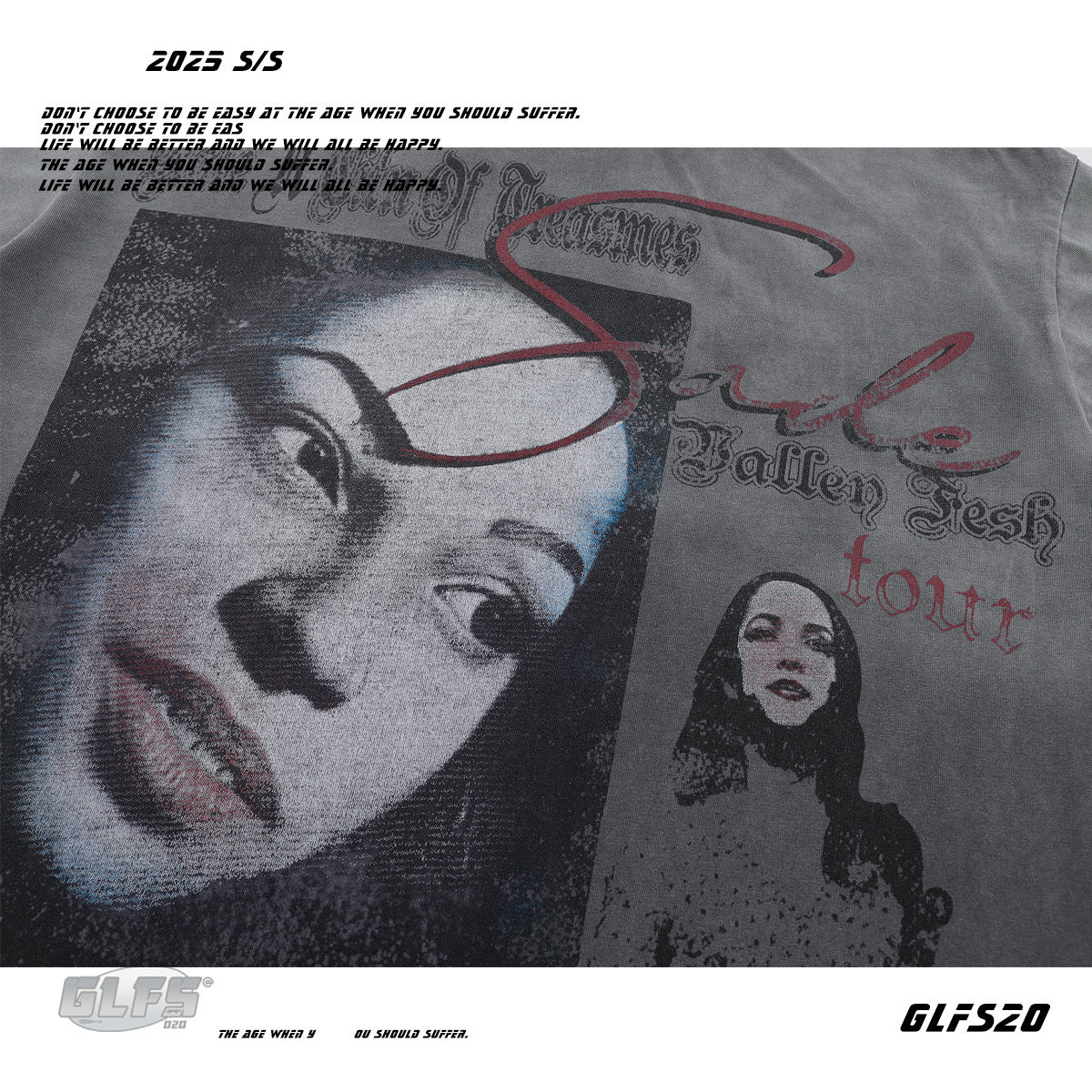 Washed Portrait Graphic Letter Print Short Sleeve T-Shirt WN26440