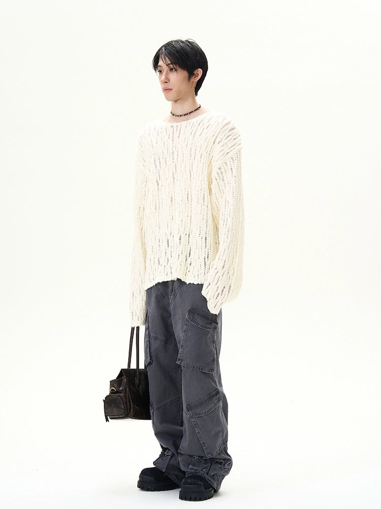 Hollow-Out Oversize Cable Knit Sweater WN9502