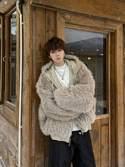 Hooded Fake Fur Collar Two-Way Wear Jacket WN23192