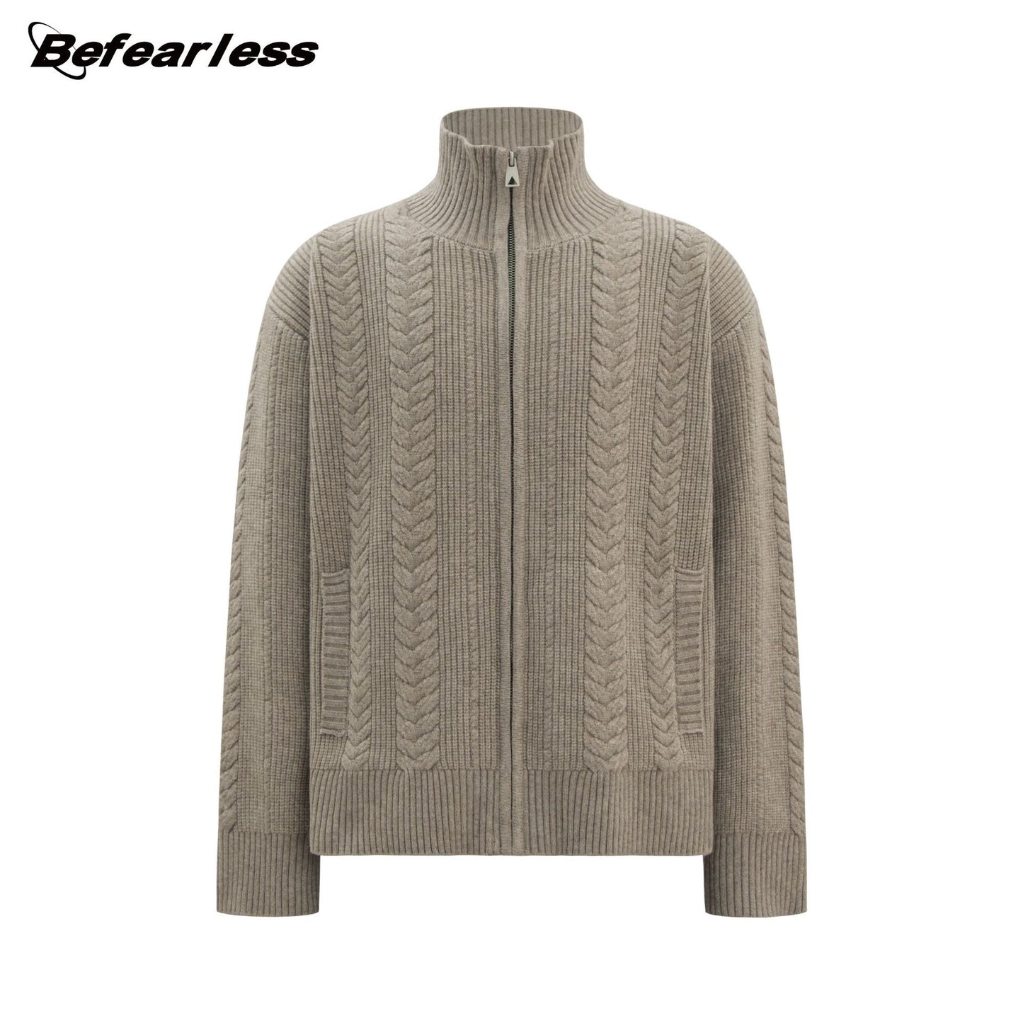 Heavyweight Cable-Knit High-Neck Zip-Up Oversize Knit Cardigan WN26314