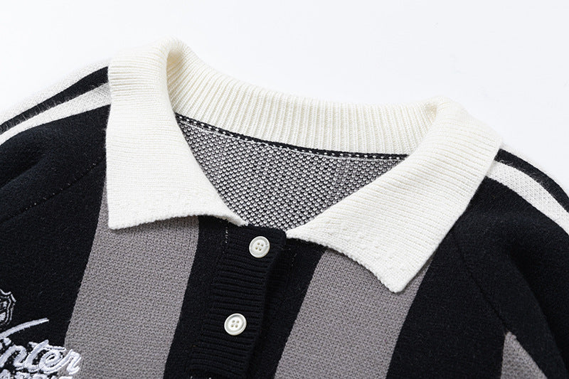 Colorblock Striped Collared Oversize Knit Sweater WN11452