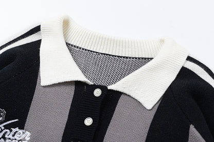 Colorblock Striped Collared Oversize Knit Sweater WN11452