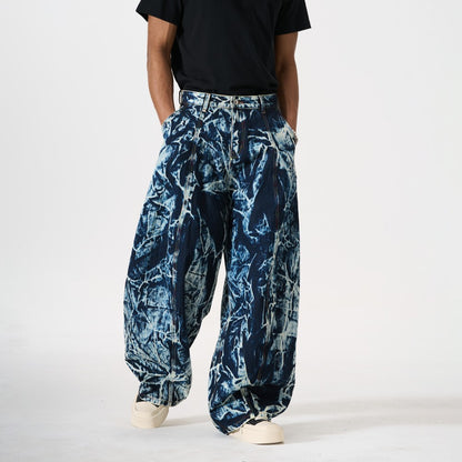 Abstract Print Wide Leg Denim Jeans WN28011