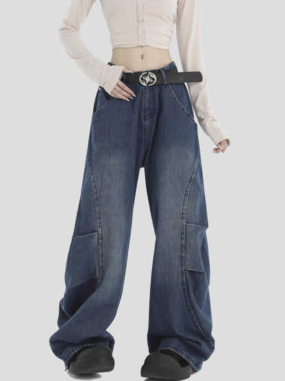 Washed Wide-Leg Straight Denim Jeans WN7225