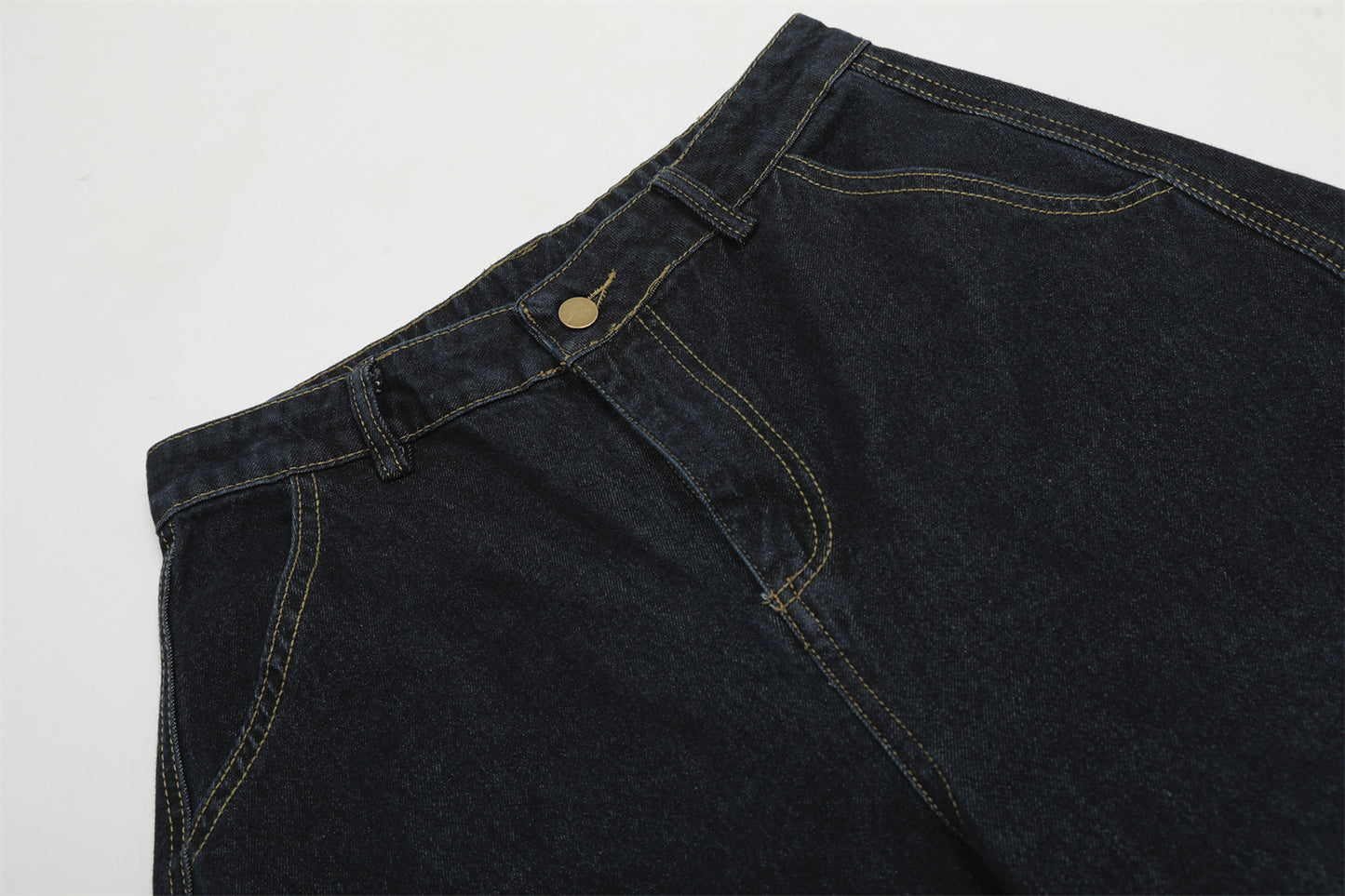 Beaded Washed Curved-Cut Wide-Leg Denim Jeans WN15048