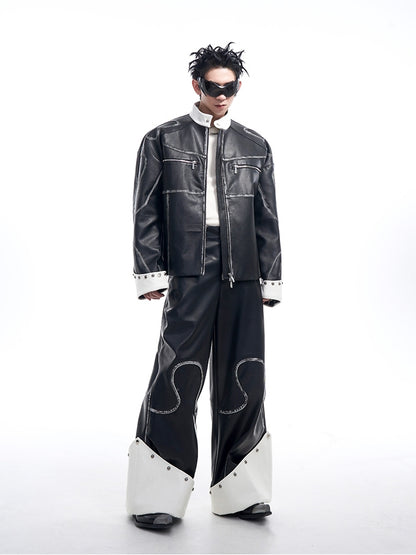 Oversize PU Leather Jacket & Wide Leg PU Leather Pants Setup WN10175