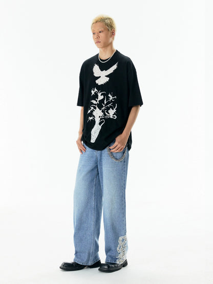 Bird Print Short Sleeve T-Shirt WN18881