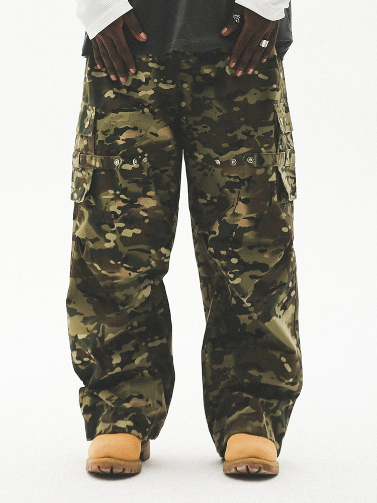 Camouflage patchwork Wide Leg Cargo Pants WN17750