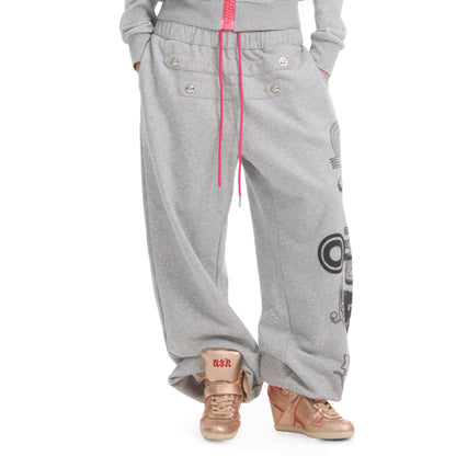 Double Waist Graphic Print Drawstring Wide Leg Sweatpants WN27194