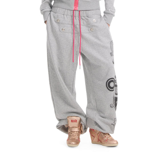 Double Waist Graphic Print Drawstring Wide Leg Sweatpants WN27194