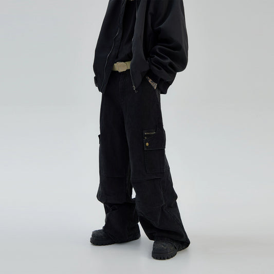 Washed Wide Leg Straight Cargo Pants WN8808