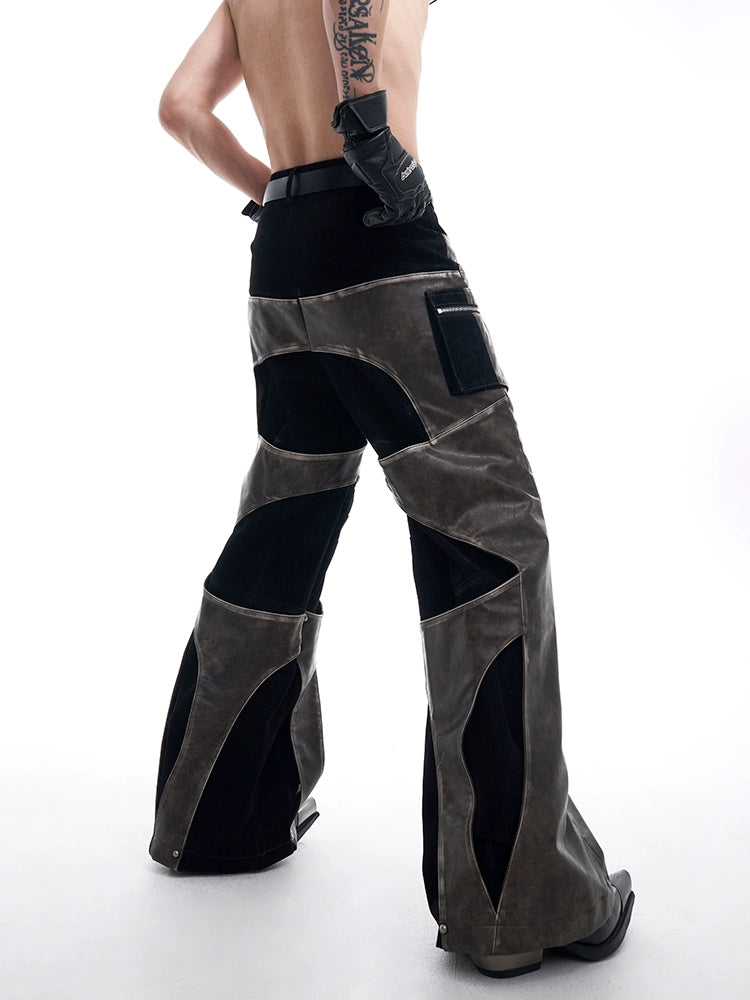 Patchwork PU Leather Straight-Leg Pants WN10162