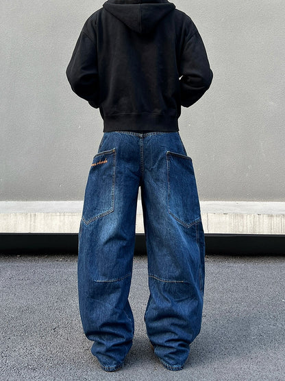 Dark Blue Baggy Wide Leg Denim Jeans WN19424