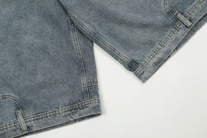 Washed Deconstruction Wide Leg Denim Half Jeans WN26112