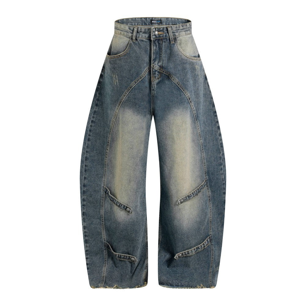 Gradient Deconstruction Raw-Hem Wide Leg Denim Jeans WN27918