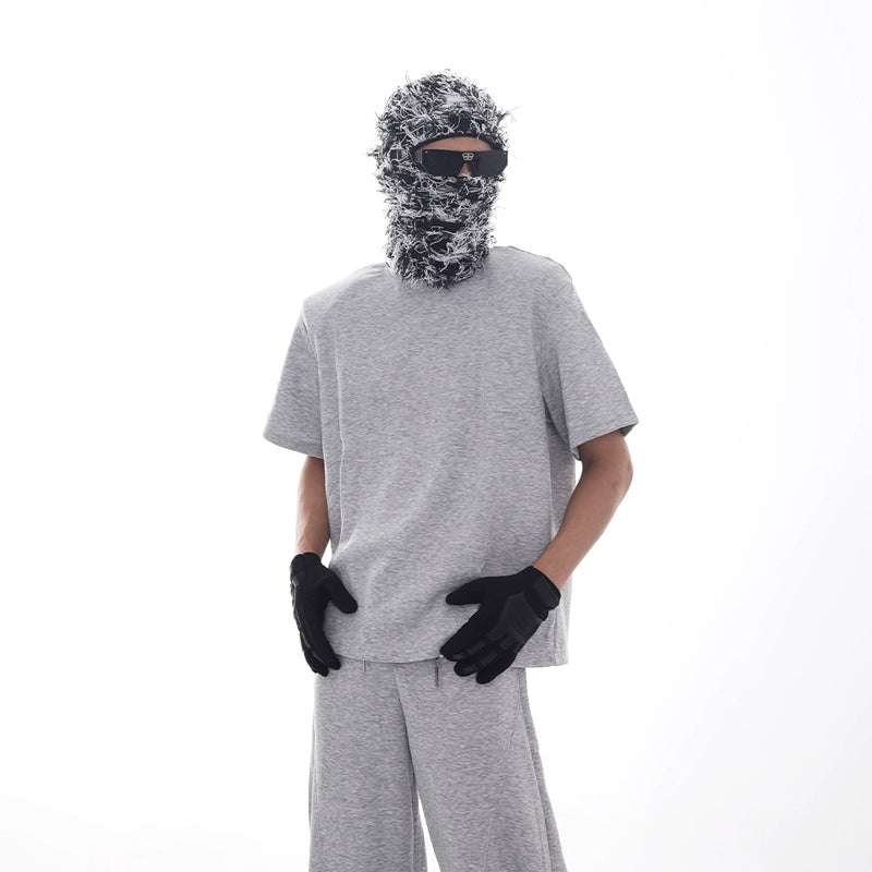 Plain Design Short Sleeve T-Shirt & Sporty Sweatpants Setup WN18617