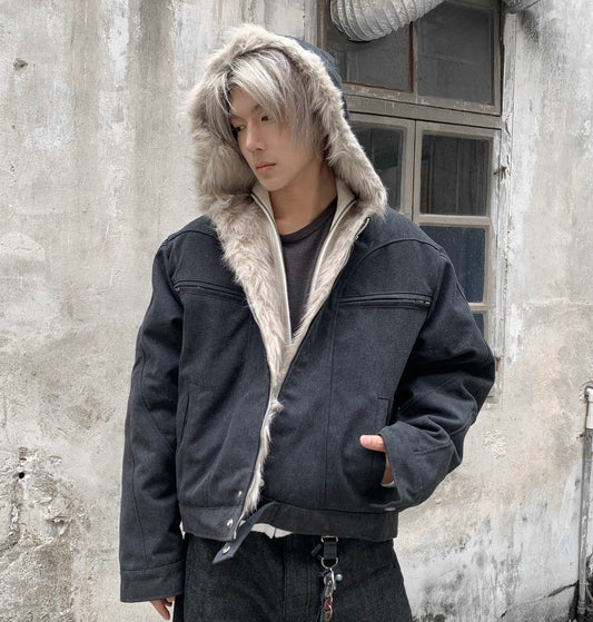 Hooded Fake Fur-Collar Padded Jacket WN22195