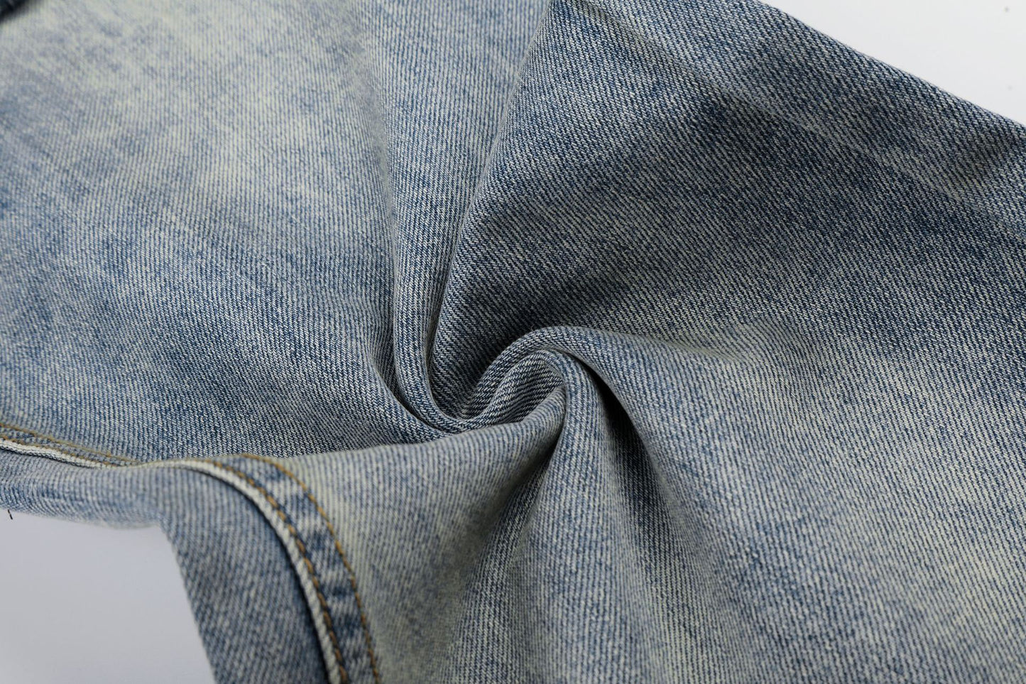 Washed Damage Whisker Wide Leg Denim Jeans WN26019