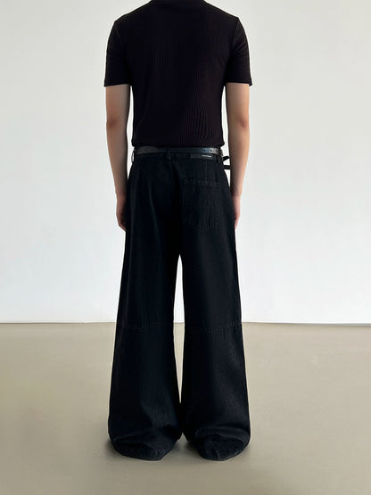 Pleats Straight Wide Leg Denim Jeans WN21196