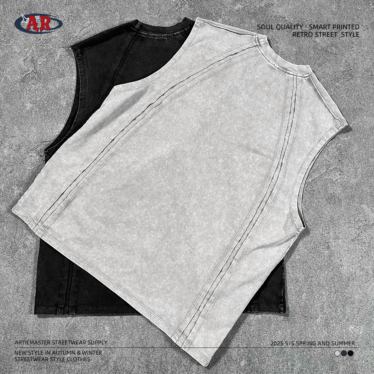 Washed Wax Dye Patchwork Raw Hem Tank Top WN16281